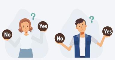 People making decision Yes or No. thinking confused. vector