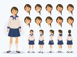 chica estudiante japonesa en uniforme con varias vistas vector