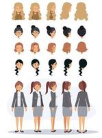 personaje de dibujos animados de mujer de negocios y peinado diferente. vector