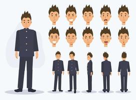 Japanese student boyl in uniform with various views vector