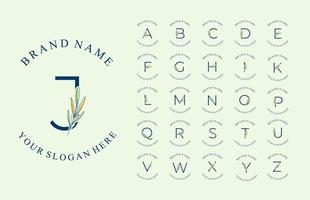 Set of Alphabet logo with beautiful hand drawn leaves vector