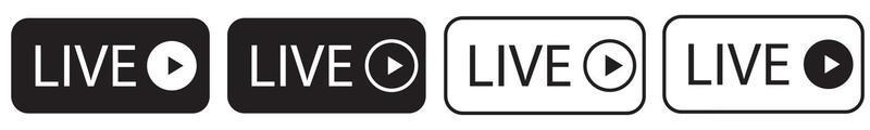 Live stream icon set. Video camera signs. Camcorder with text Live vector