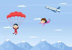 Skydive Sport of Outdoor Activity Recreation Using Parachute Vector