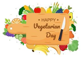 World Vegetarian Day and Vegetables or Fruits Vector Illustration