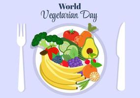 World Vegetarian Day and Vegetables or Fruits Vector Illustration