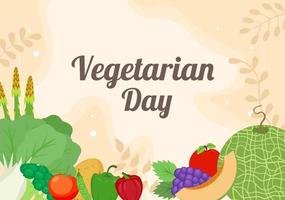 World Vegetarian Day and Vegetables or Fruits Vector Illustration