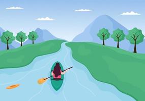 Rafting, Canoeing, Kayaking in the River Vector Illustration