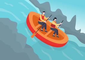 Rafting, Canoeing, Kayaking in the River Vector Illustration