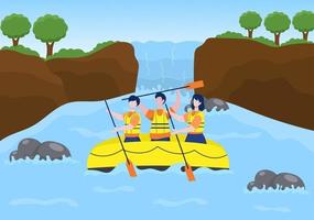 Rafting, Canoeing, Kayaking in the River Vector Illustration