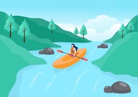 Rafting, Canoeing, Kayaking in the River Vector Illustration