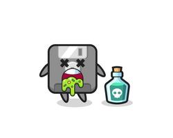 illustration of a floppy disk character vomiting due to poisoning vector