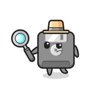 floppy disk detective character is analyzing a case vector