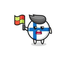 finland flag badge character as line judge putting the flag up vector