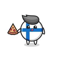 cute finland flag badge cartoon eating pizza vector