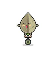 The cute dried leaf character is riding a circus bike vector