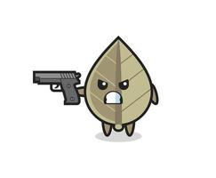 the cute dried leaf character shoot with a gun vector