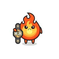 fire mascot character as a MMA fighter with the champion belt vector