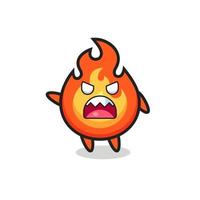 cute fire cartoon in a very angry pose vector