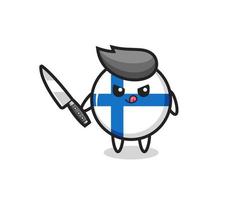 Linda mascota de la insignia de la bandera de Finlandia como un psicópata sosteniendo un cuchillo vector