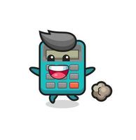 the happy calculator cartoon with running pose vector