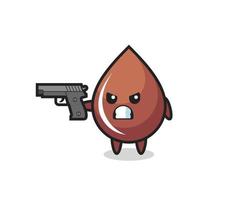 the cute chocolate drop character shoot with a gun vector