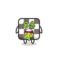 chess board character with an expression of crazy about money vector