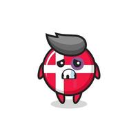 injured denmark flag badge character with a bruised face vector