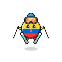 insignia de la bandera de colombia personaje de mascota como jugador de esquí vector