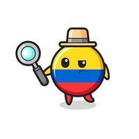 colombia flag badge detective character is analyzing a case vector