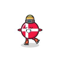 denmark flag badge cartoon as an ice skating player doing perform vector