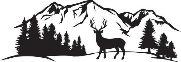 Silhouette of Deer and Mountains vector