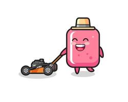 illustration of the bubble gum character using lawn mower vector