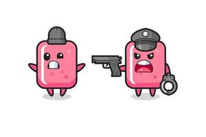 Ilustración de ladrón de chicle con las manos en alto pose atrapado por la policía vector