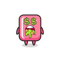 bubble gum character with an expression of crazy about money vector