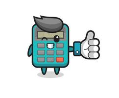 cute calculator with social media thumbs up symbol vector