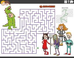 maze game with cartoon kids at the Halloween party vector