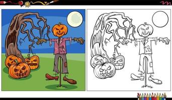 cartoon Halloween characters coloring book page vector