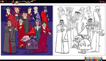 cartoon vampires comic characters coloring book page vector