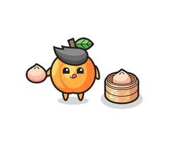 cute apricot character eating steamed buns vector