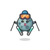 Personaje de mascota asteroide como jugador de esquí. vector