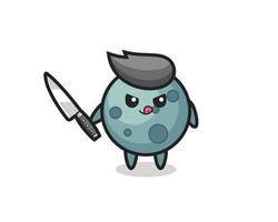 cute asteroid mascot as a psychopath holding a knife vector