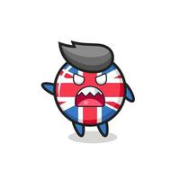 cute united kingdom flag badge cartoon in a very angry pose vector