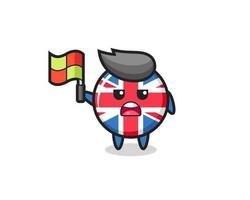 united kingdom flag badge character as line judge putting the flag up vector