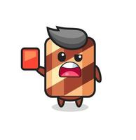 wafer roll cute mascot as referee giving a red card vector