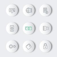 Payment methods, types line round modern icons vector