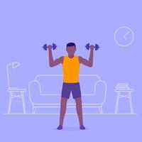 Man training at home, workout and exercise vector