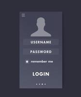 User Login, mobile interface vector template