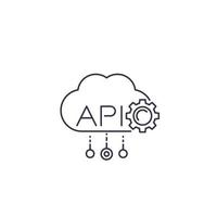 api en la nube, icono de línea de integración de software vector