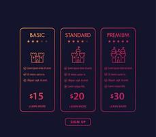 Banner for tariffs, set of pricing table and plans vector
