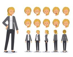 Business woman Flat Vector Character creation set with various views